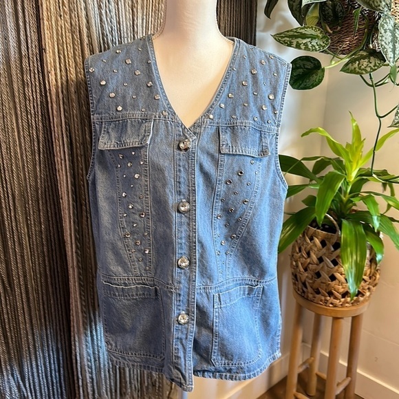 Saint Germain Bedazzled Denim Vest - Picture 1 of 4